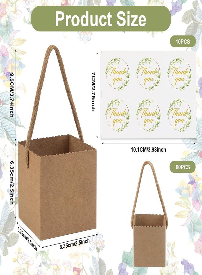 Beupy 60pcs Succulent Wrap Bags Bulk Fits 2.5 Inch Pots with Thank You Stickers, Mini Kraft Paper Succulent Gift Box Basket with Handles for Wedding, Baby Shower, Succulent Plants Party Favors for Guests - Image 2